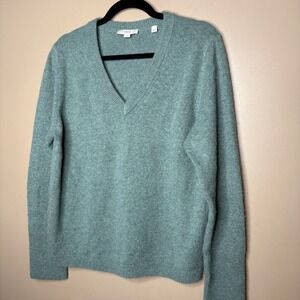 Vince Women's L/G Green V-Neck Long Sleeve Wool Cashmere Blend Sweater Luxury